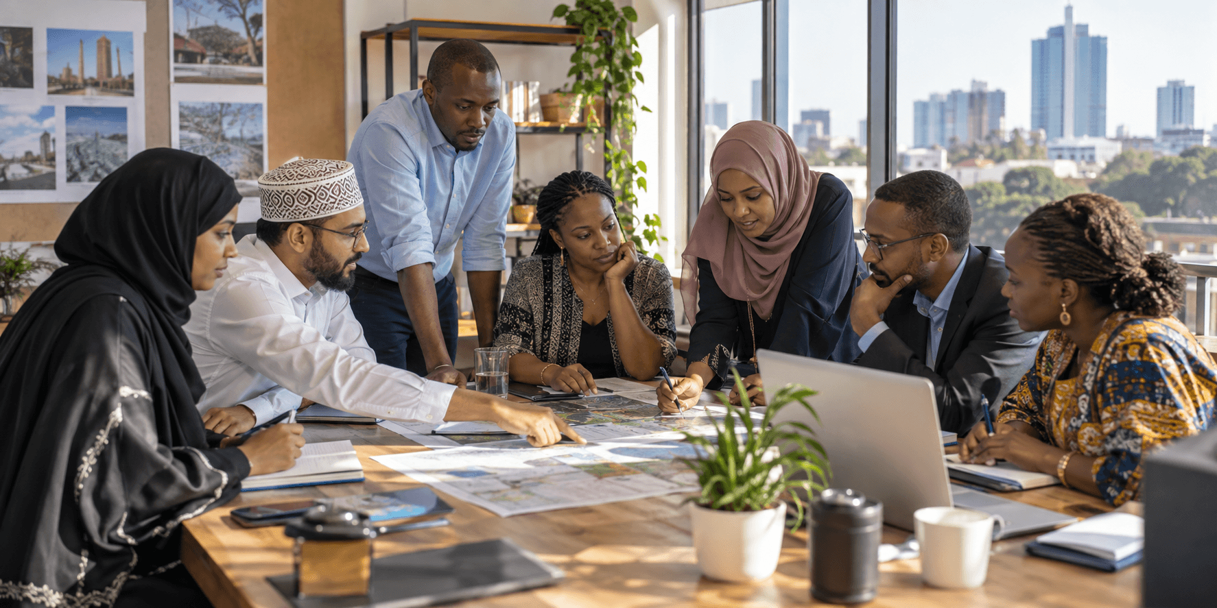 Diverse Kenyan community leaders planning together